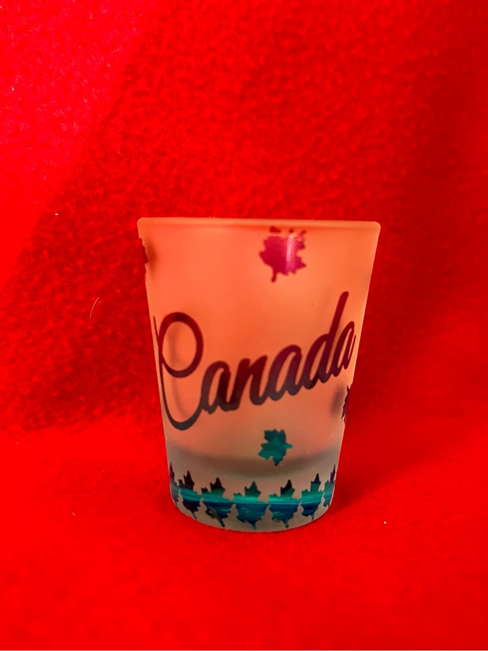 Canada Frosted Shot Glass – Blue Maple Leaf Design